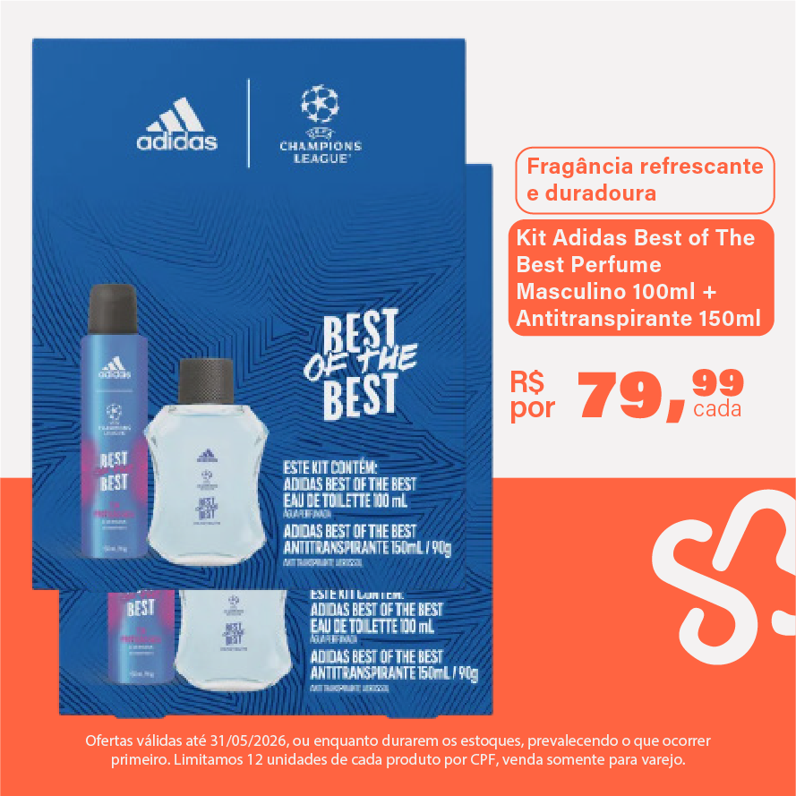Kit Adidas Best of The Best Perfume Masculino 100ml + Antitranspirante 150ml